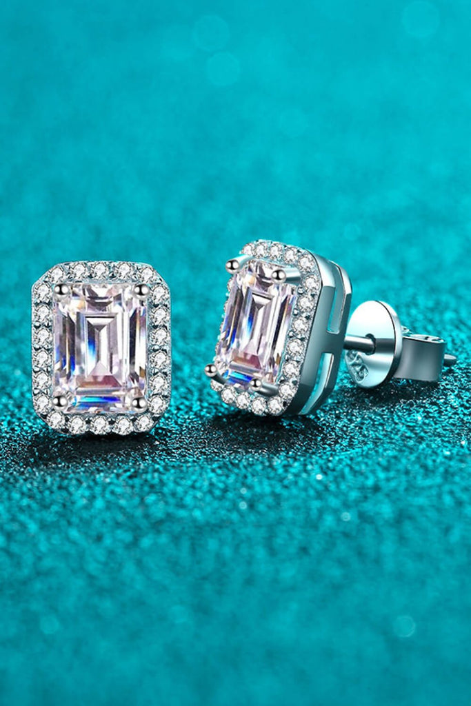 1 Carat Moissanite Rhodium-Plated Square Stud Earrings - WorkPlayTravel Store