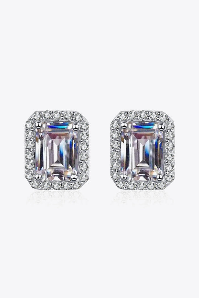 1 Carat Moissanite Rhodium-Plated Square Stud Earrings - WorkPlayTravel Store
