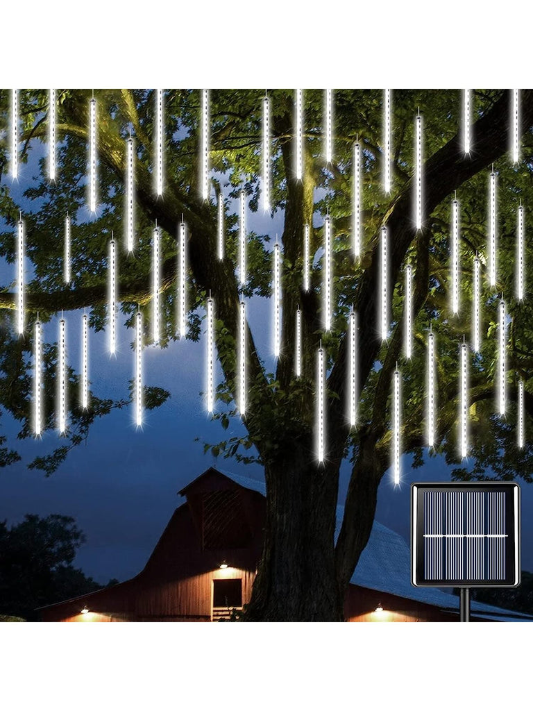 1 Set Of 8 Strands 11 8 Inch 192 Led Solar powered Meteor Shower Rain Light String Waterproof Suitable For Outdoor Garden House Window Tent Canopy Wedding Party Decorative Lighting Available In Multicolor Warm White And White - WorkPlayTravel Store