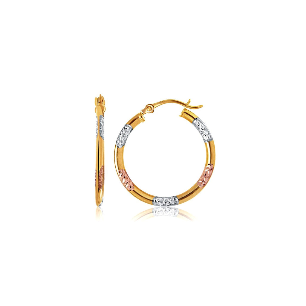 10k Tri-Color Gold Classic Hoop Earrings with Diamond Cut Details - WorkPlayTravel Store