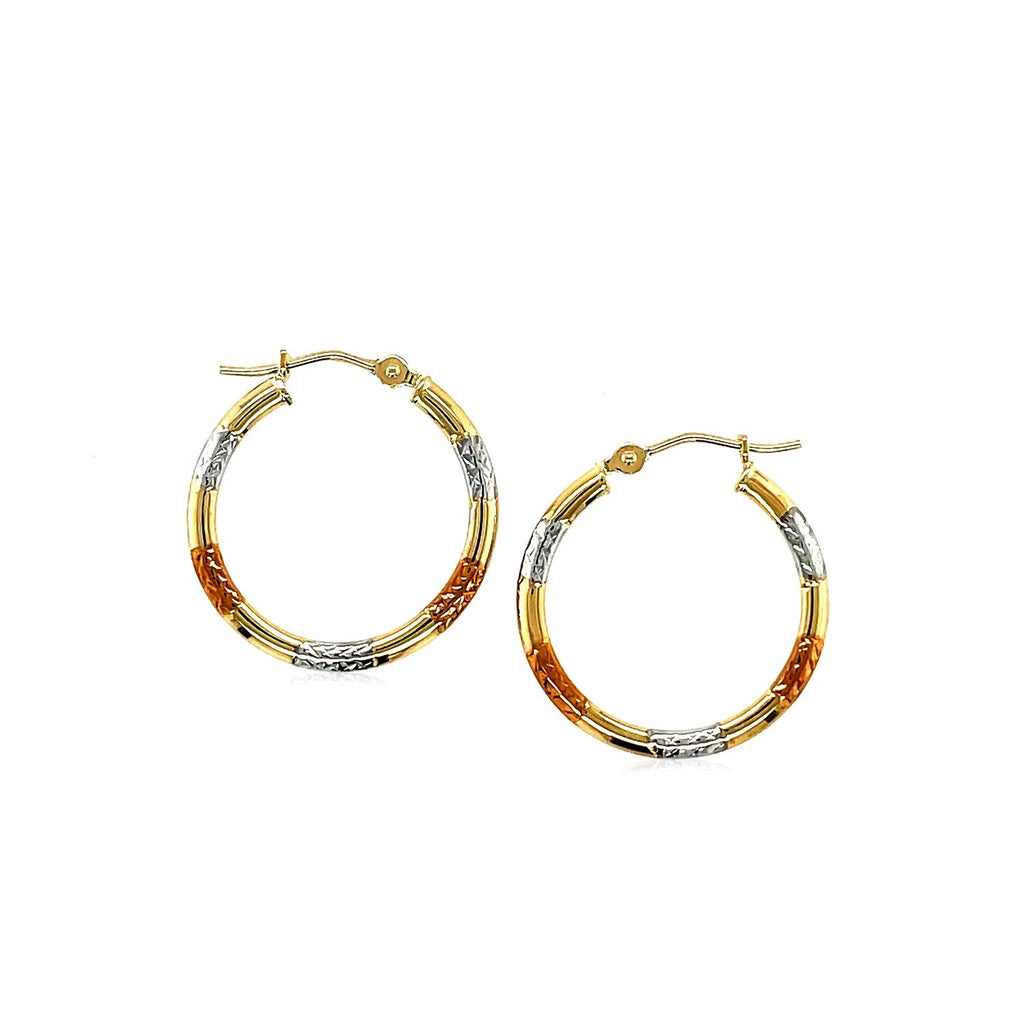 10k Tri-Color Gold Classic Hoop Earrings with Diamond Cut Details - WorkPlayTravel Store