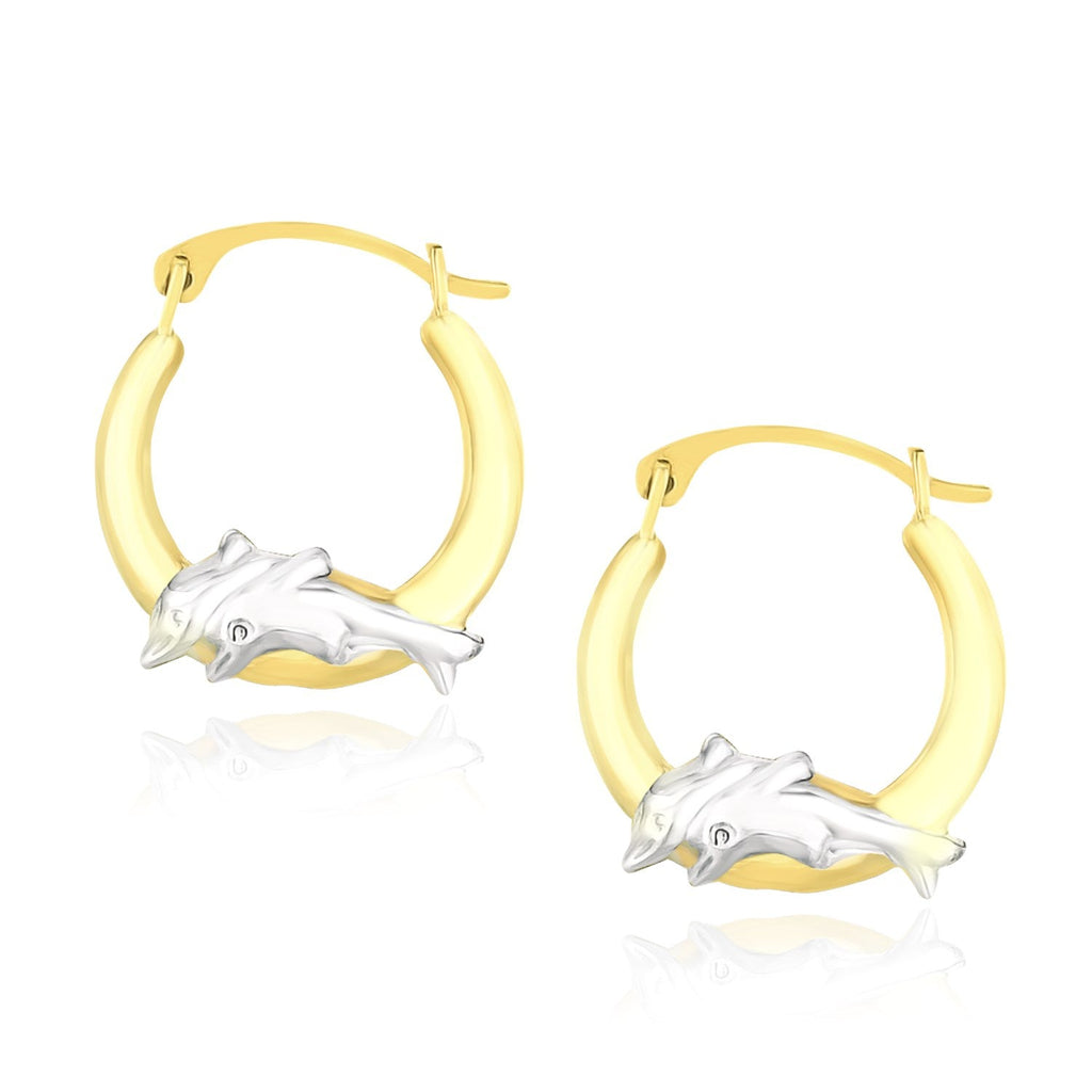 10k Two-Tone Gold Round Graduated Dolphin Design Hoop Earrings - WorkPlayTravel Store