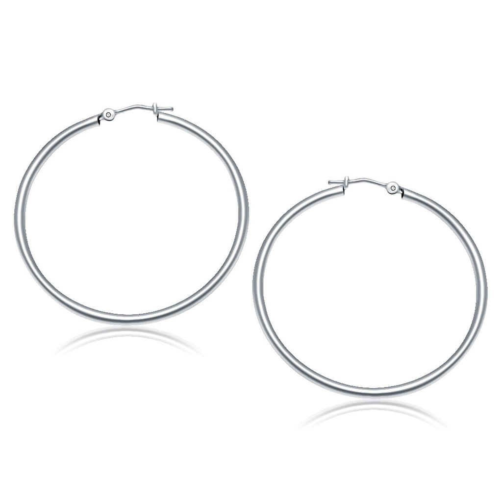 10k White Gold Polished Hoop Earrings (40 mm) - WorkPlayTravel Store