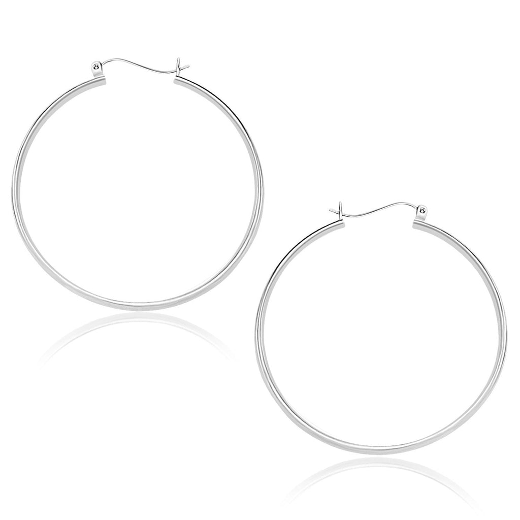 10k White Gold Polished Hoop Earrings (40mm) - WorkPlayTravel Store