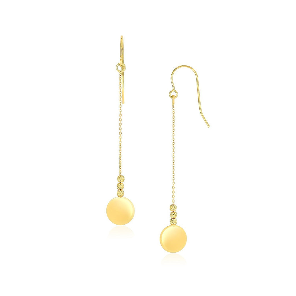 10k Yellow Gold Bead and Shiny Disc Drop Earrings - WorkPlayTravel Store
