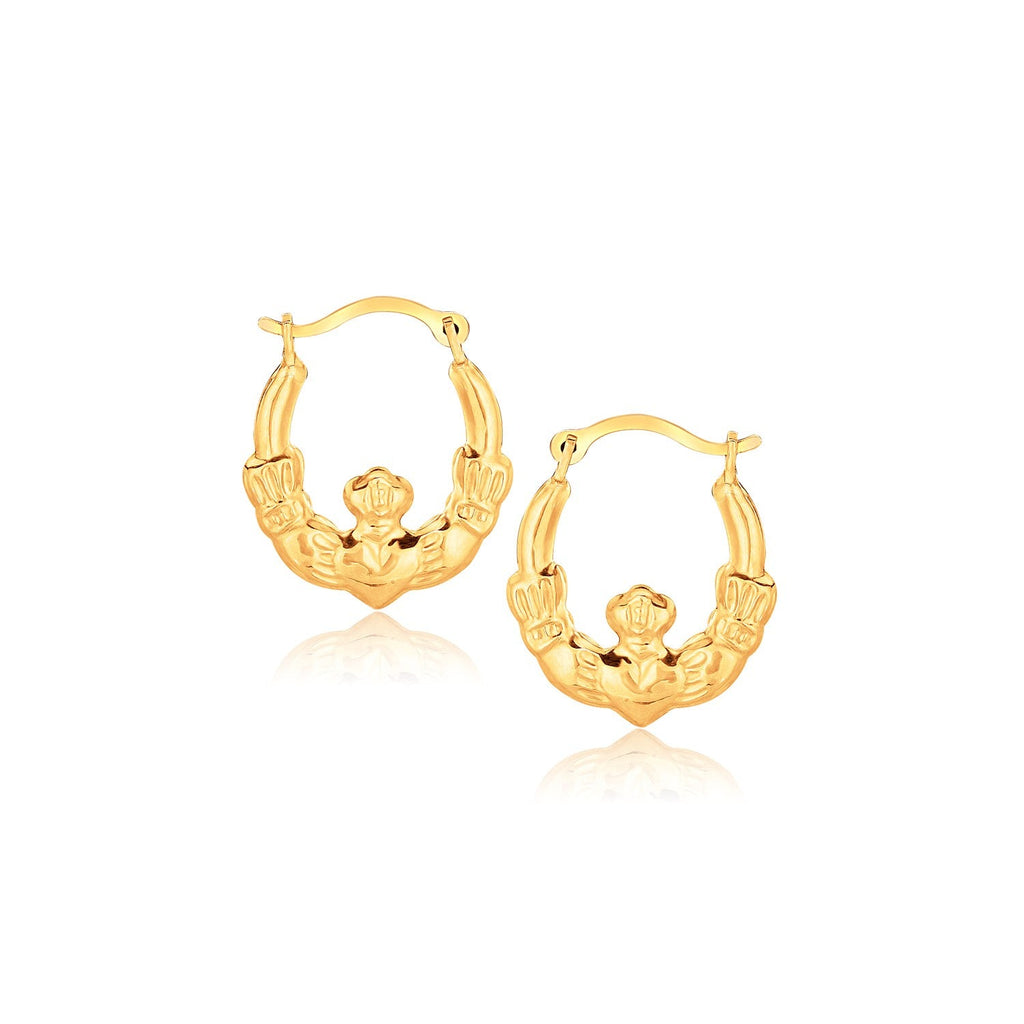 10k Yellow Gold Claddagh Hoop Earrings - WorkPlayTravel Store