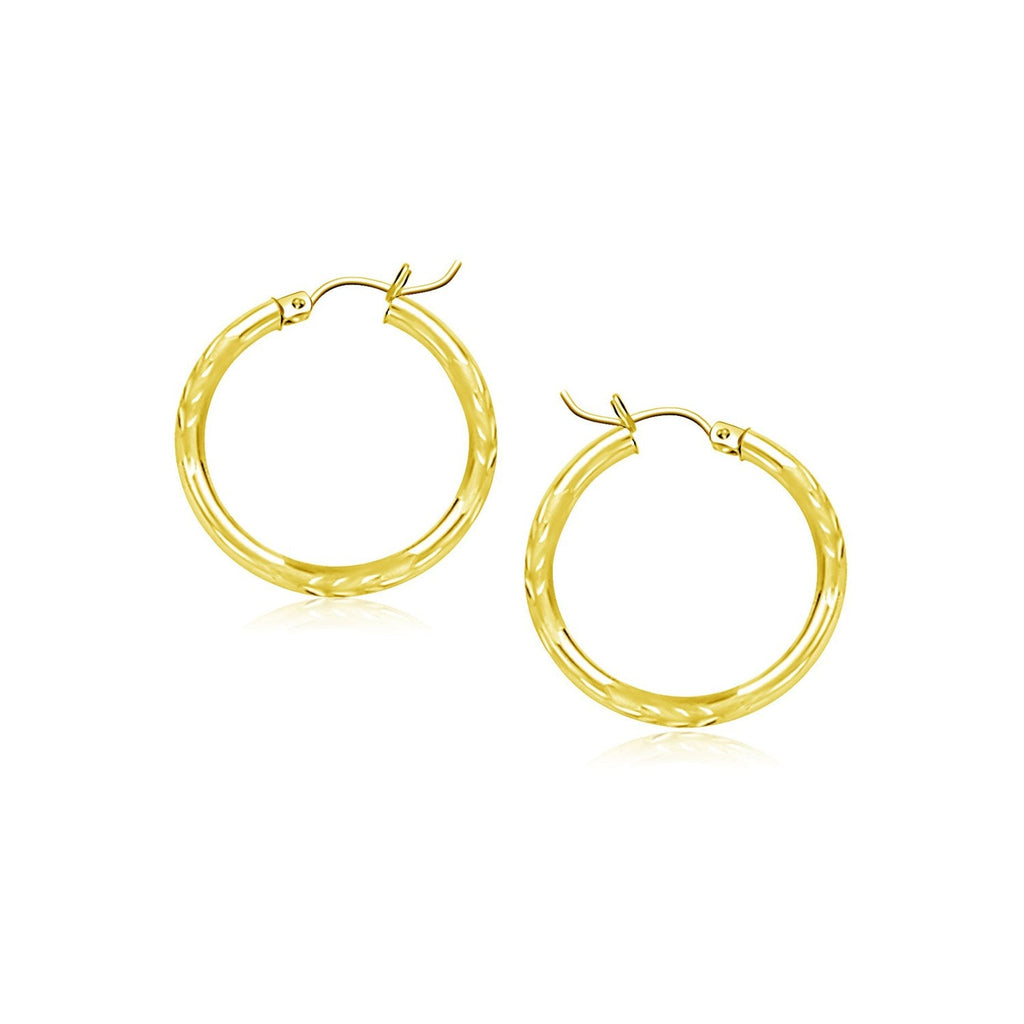 10k Yellow Gold Diamond Cut Hoop Earrings (15mm) - WorkPlayTravel Store