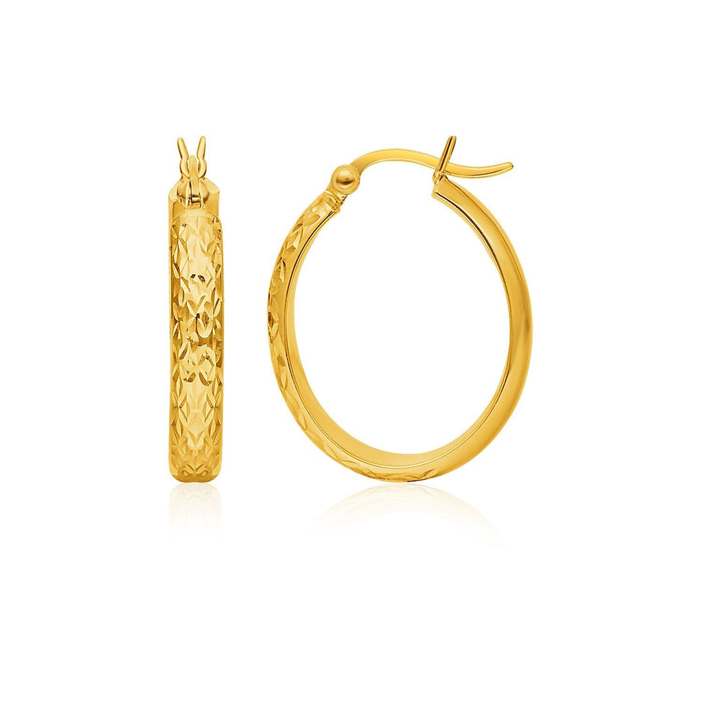 10k Yellow Gold Hammered Oval Hoop Earrings - WorkPlayTravel Store