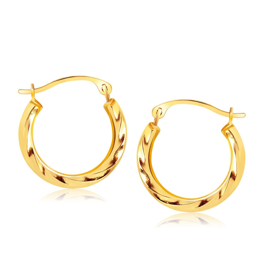 10k Yellow Gold Hoop Earrings in Textured Polished Style (5/8 inch Diameter) - WorkPlayTravel Store