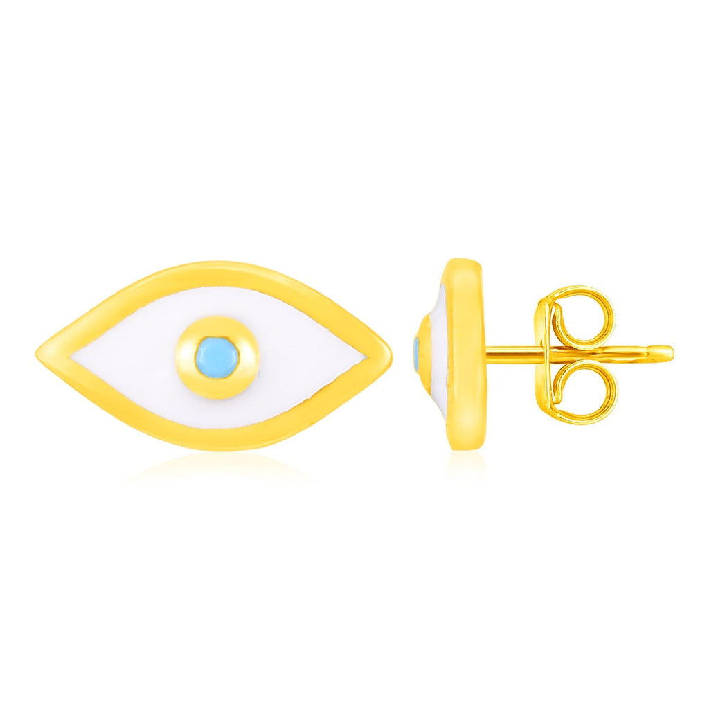 14K Yellow Gold Evil Eye Earrings with Enamel - WorkPlayTravel Store