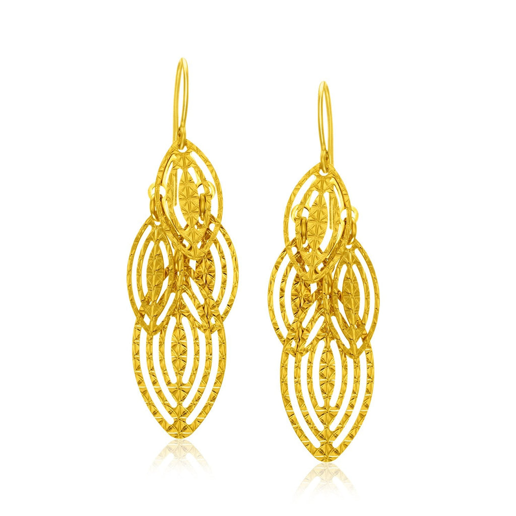 14k Yellow Gold Textured Cascading Cut Out Marquise Earrings - WorkPlayTravel Store