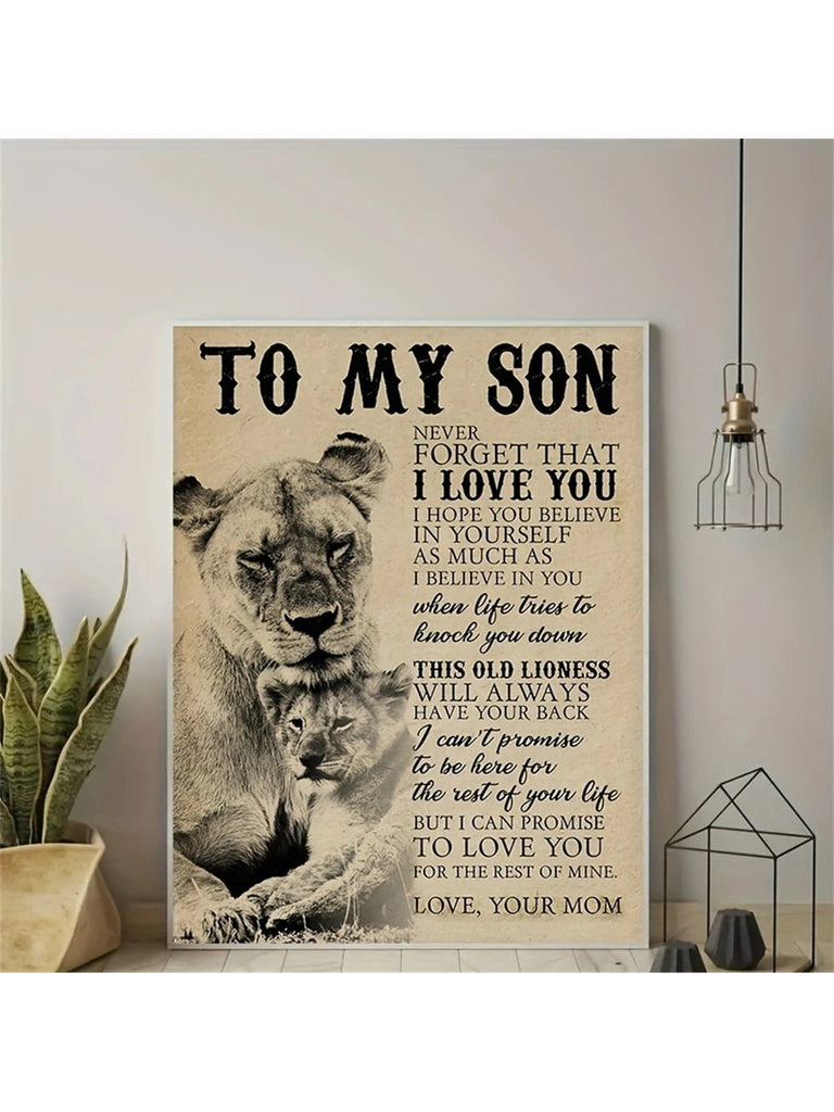 1Pc Frameless Inspirational Quotes Canvas Painting To My Son Never Forget That I Love You Poster Lion Family Wall Art Print Graduation Birthday Gift Home Decor No Frame - WorkPlayTravel Store