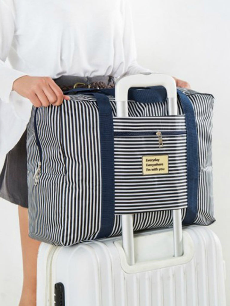 1pc Striped Pattern Foldable Travel Bag Large Clothing Packing Bag For Travel - WorkPlayTravel Store