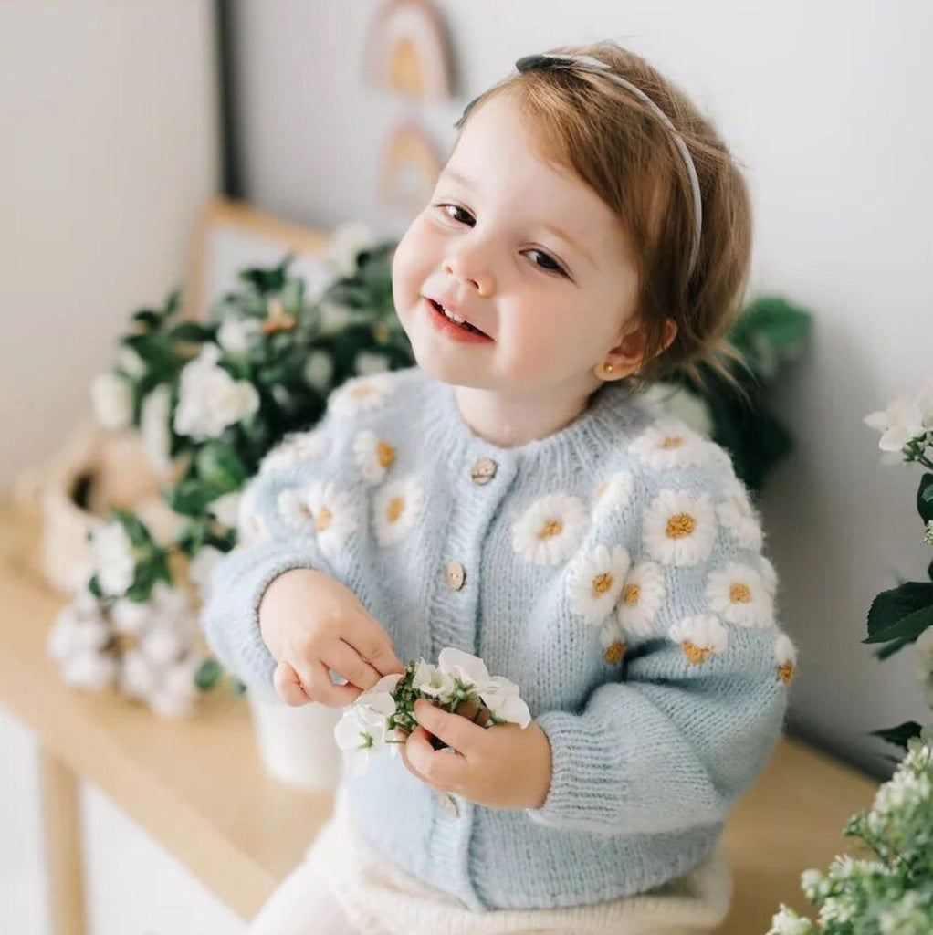 2023 Autumn New Baby Clothes Embroidered Cardigan Long Sleeve Little Daisy Sweater - WorkPlayTravel Store