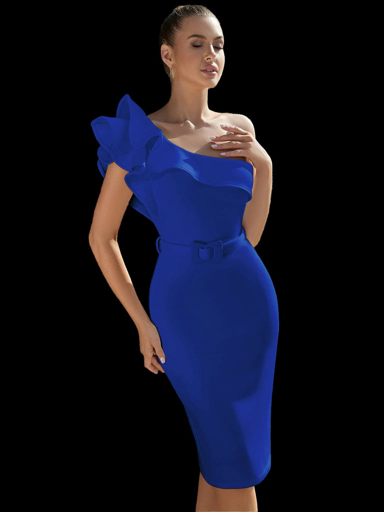 2023 New Dress For Women One Shoulder Ruffle Sexy Night Club Celebrity Evening Midi Elegant Summer Party Dresses Vestidos - WorkPlayTravel Store