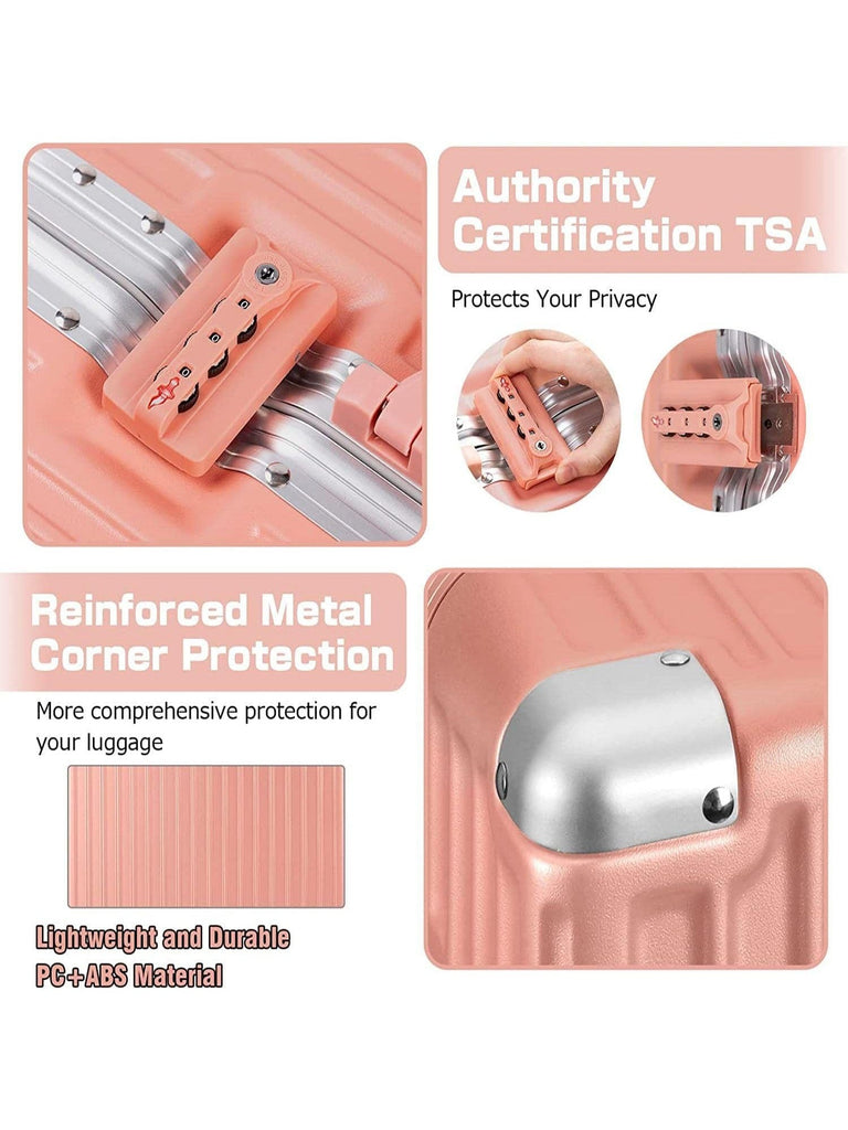 24In Sakura Pink Luggage Aluminium Frame Suitcase Hard Shell TSA Lock No Zipper - WorkPlayTravel Store