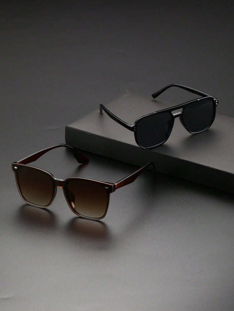 2pairs Men Top Bar Aviator Frame Rivet Decor Fashion Glasses - WorkPlayTravel Store