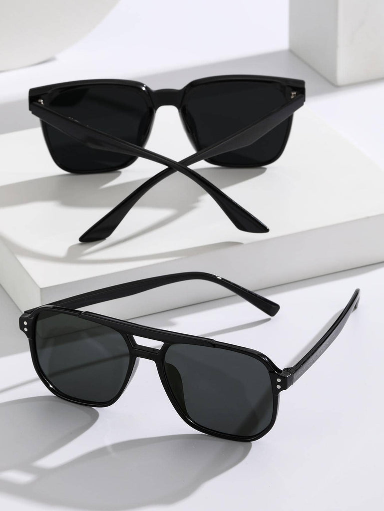 2pairs Men Top Bar Aviator Frame Rivet Decor Fashion Glasses - WorkPlayTravel Store