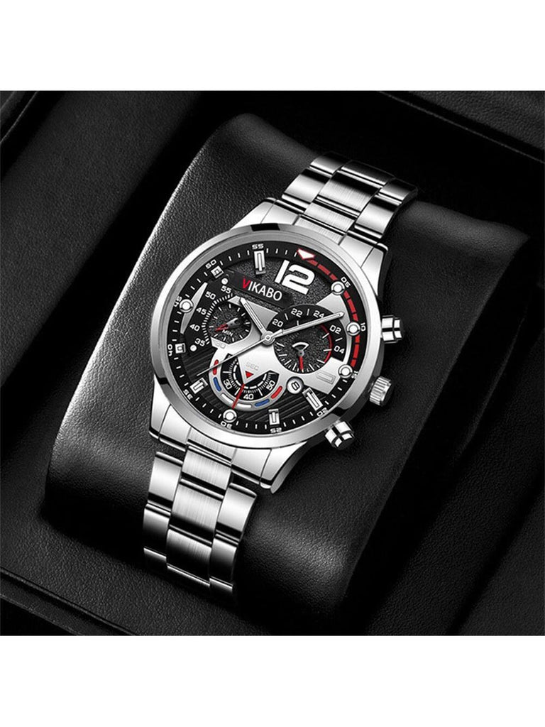 2pcs Luxury Sport Men Watch Bracelet Gift Set Business Stainless Steel Quartz Wristwatch For Casual Dress Reloj Masculino - WorkPlayTravel Store