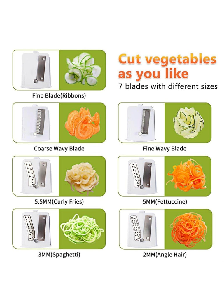 7 Blades in 1 Vegetable Spiralizer Zucchini Spaghetti Maker Zoodle Maker Veggie Pasta Maker Strongest and Heaviest Duty Mandoline Slicer with Container Lid Brush - WorkPlayTravel Store