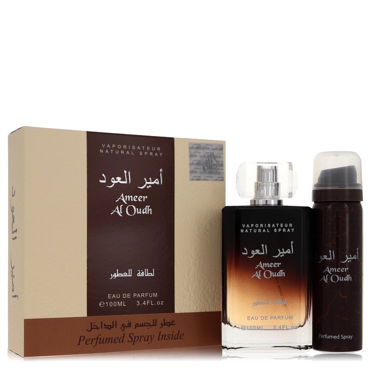 Ameer Al Oudh by Lattafa Gift Set -- 3.4 oz Eau De Parfum Spray + 1.7 oz Perfumed Spray for Men - WorkPlayTravel Store