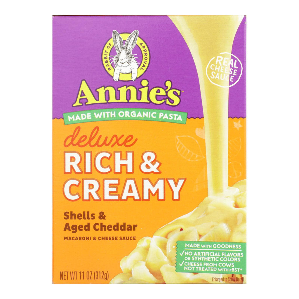 Annies Homegrown Macaroni Dinner - Creamy Deluxe - Shells And Real Aged Cheddar Sauce - 11 Oz - Case Of 12 - WorkPlayTravel Store