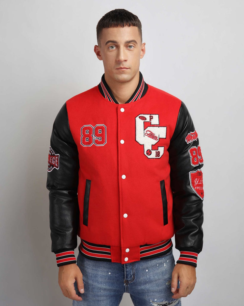 Baseball Bomber Jacket with Contrast Sleeves - WorkPlayTravel Store