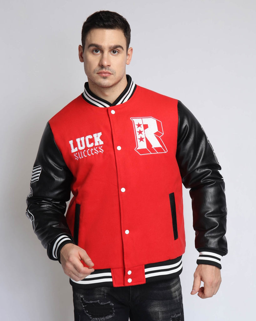 Baseball Jacket with Faux Leather Sleeves - WorkPlayTravel Store