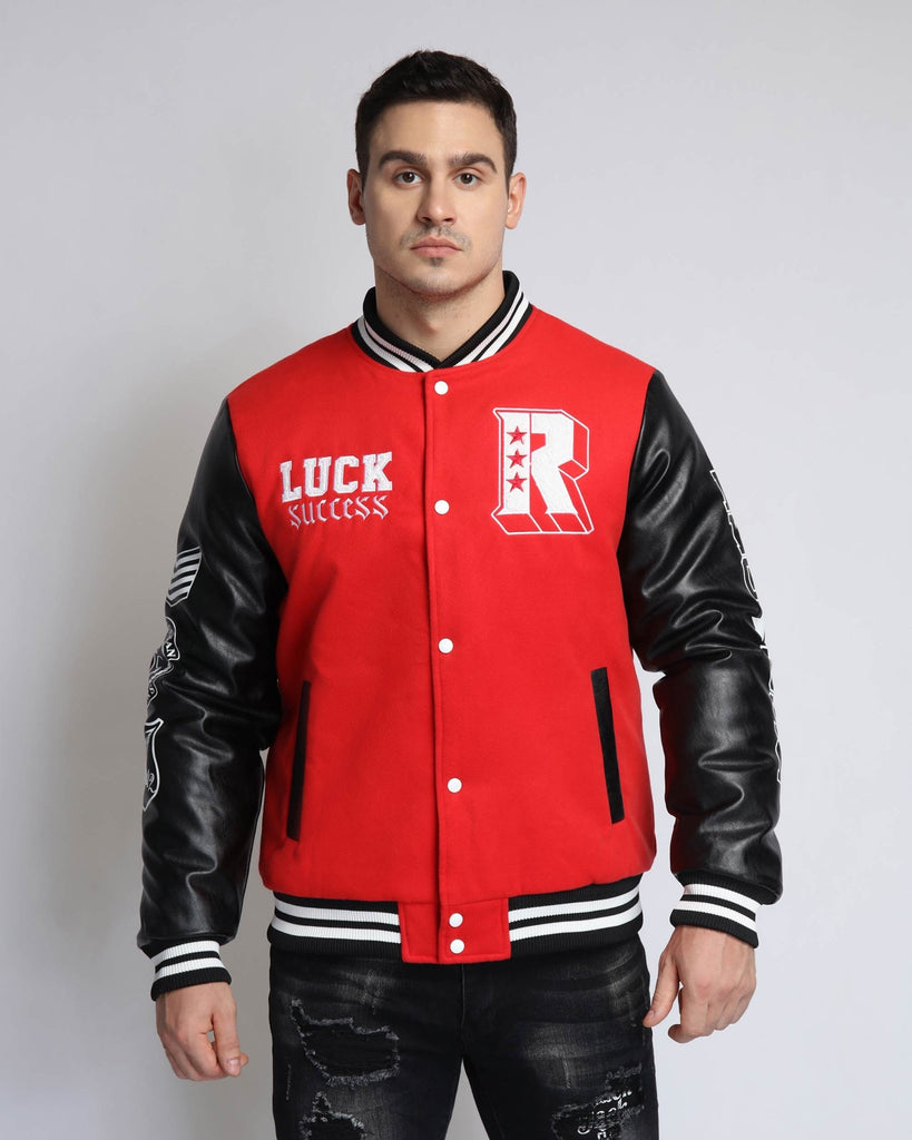 Baseball Jacket with Faux Leather Sleeves - WorkPlayTravel Store