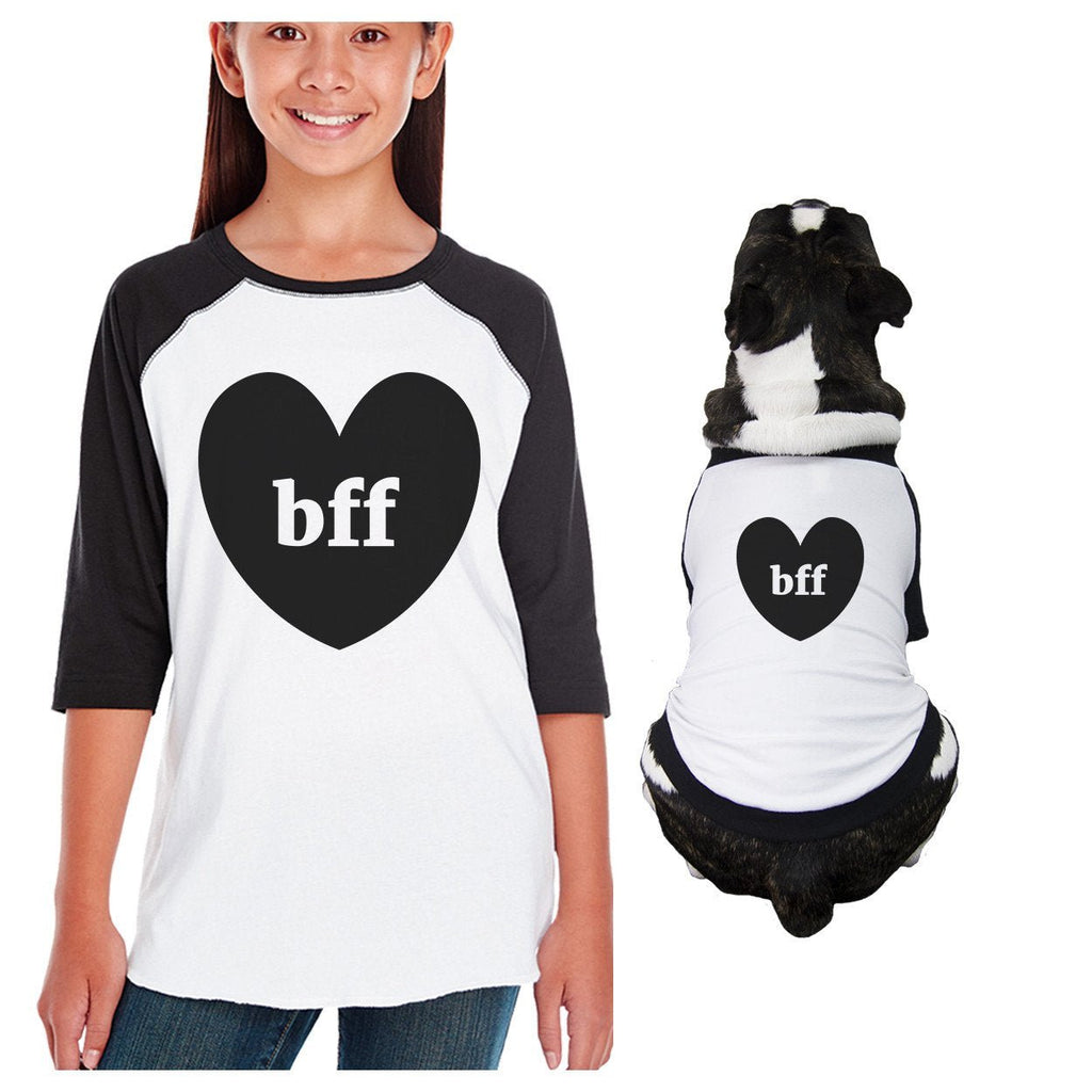 Bff Heart Kid and Pet Matching Black And White Baseball Shirts - WorkPlayTravel Store