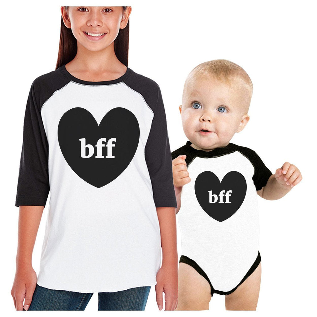Bff Hearts Kid and Baby Matching Black And White Baseball Shirts - WorkPlayTravel Store