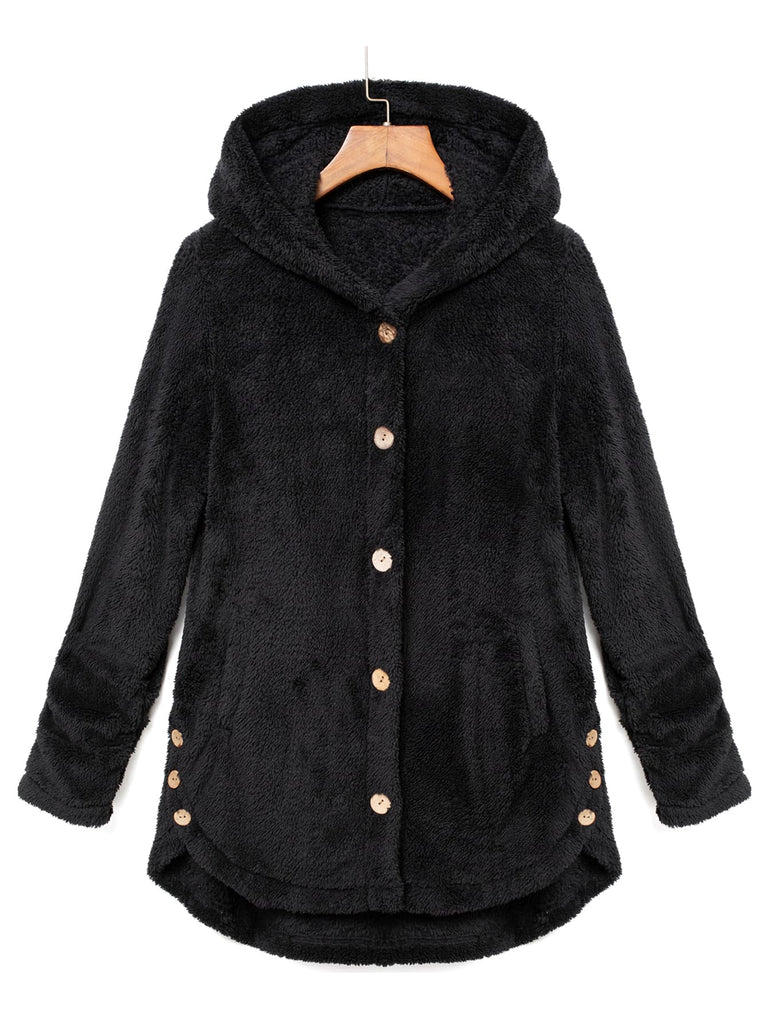 Button Front Hooded Teddy Coat - WorkPlayTravel Store