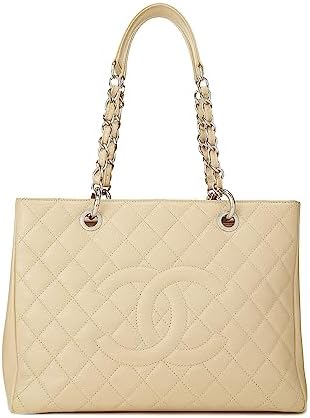 Chanel, Pre-Loved Beige Quilted Caviar Grand Shopping Tote (GST), Beige - WorkPlayTravel Store