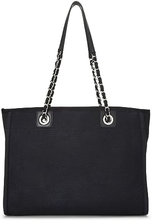 Chanel, Pre-Loved Black Canvas Deauville Tote Medium, Black - WorkPlayTravel Store