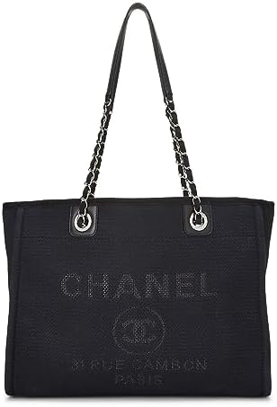 Chanel, Pre-Loved Black Canvas Deauville Tote Medium, Black - WorkPlayTravel Store