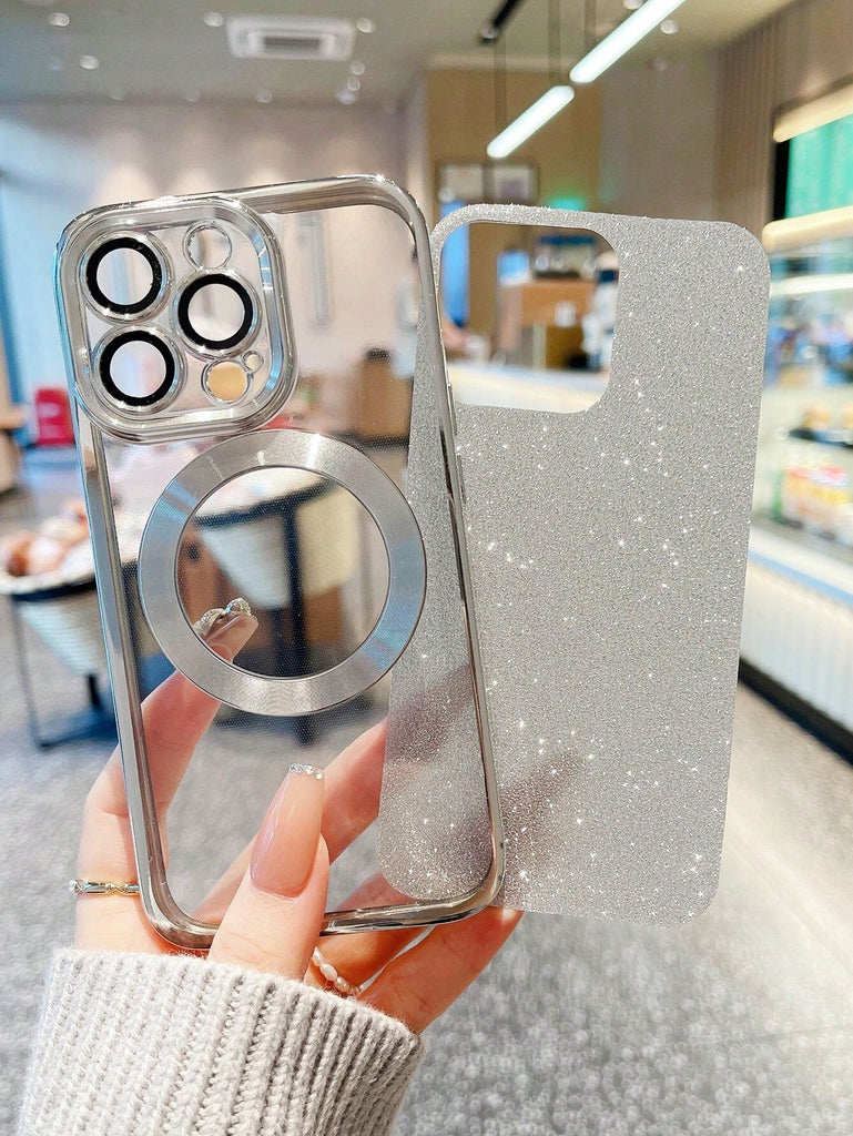 Clear Electroplated Magnetic Phone Case With Glitter Paper - WorkPlayTravel Store