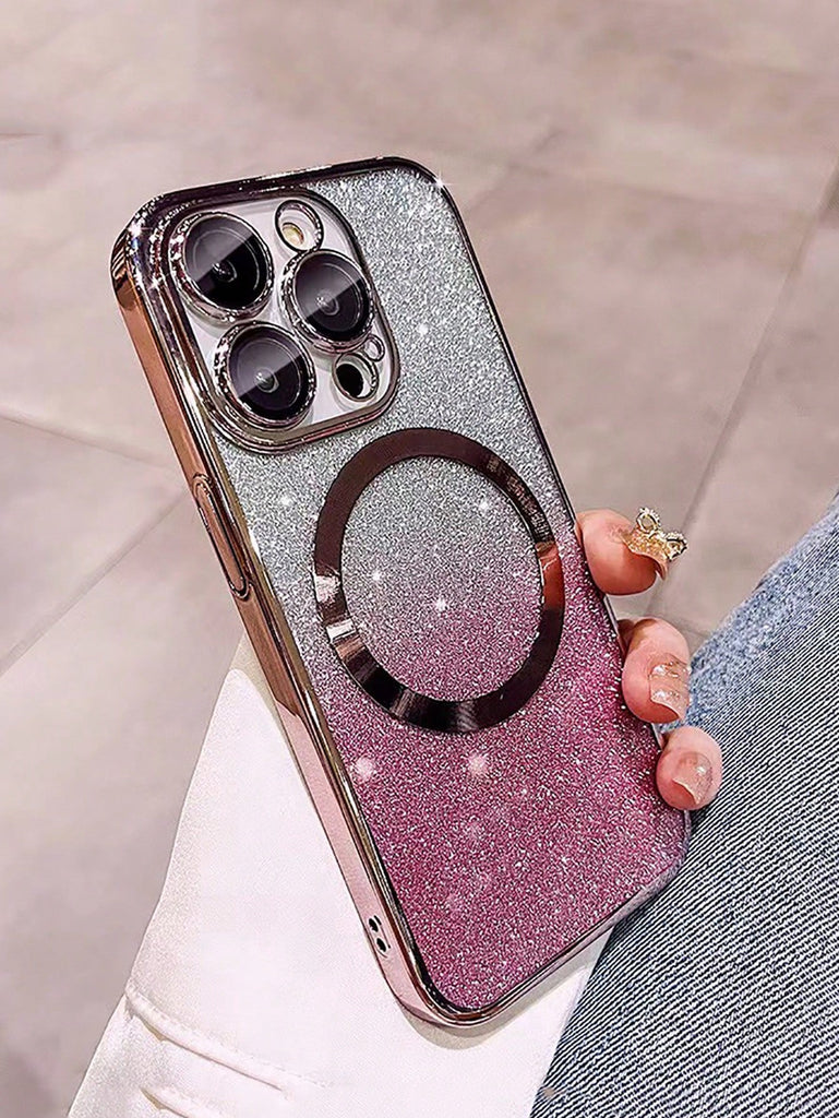 Clear Electroplated Magnetic Phone Case With Glitter Paper - WorkPlayTravel Store