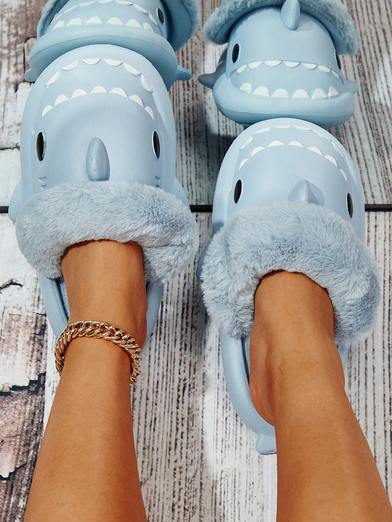 Detachable Shark Shaped Warm Slippers With Soft Non-slip Sole For Autumn And Winter, Women's Couple Home Slipper - WorkPlayTravel Store