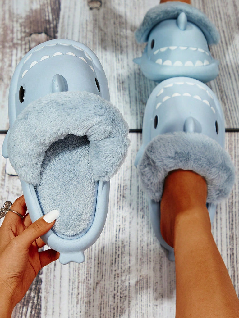 Detachable Shark Shaped Warm Slippers With Soft Non-slip Sole For Autumn And Winter, Women's Couple Home Slipper - WorkPlayTravel Store