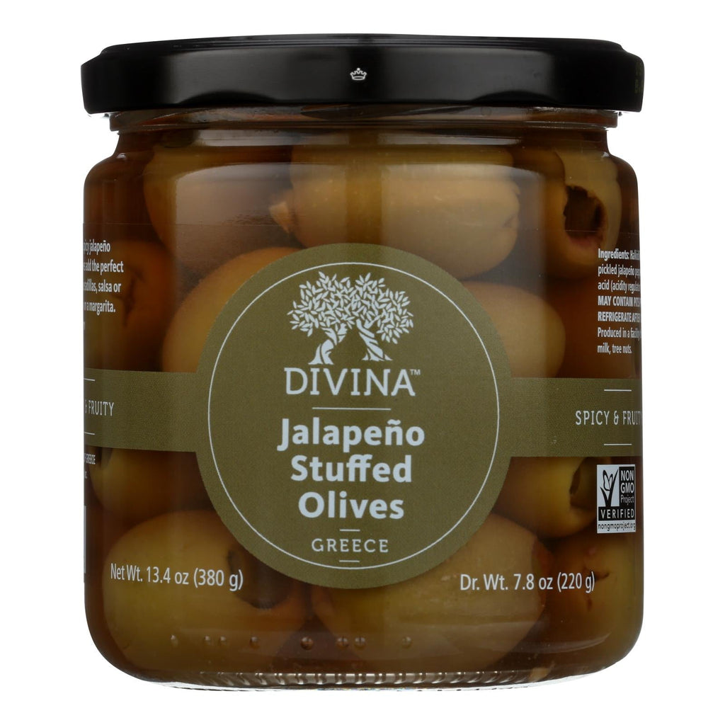 Divina - Green Olives Stuffed With Jalapeno Peppers - Case Of 6 - 7.8 Oz. - WorkPlayTravel Store