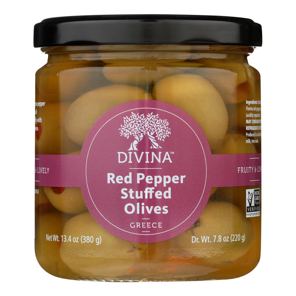 Divina - Olives Stuffed With Sweet Peppers - Case Of 6 - 7.8 Oz. - WorkPlayTravel Store