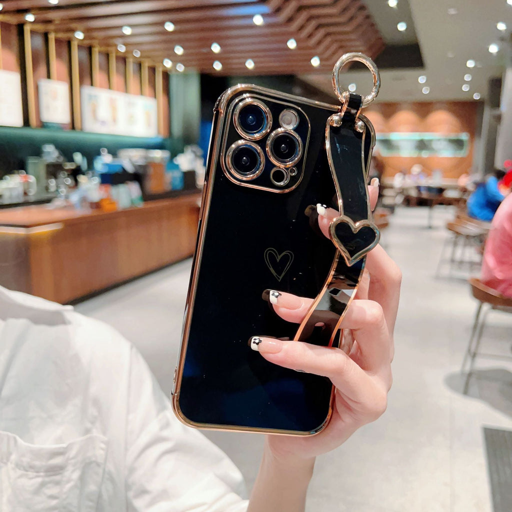 Electroplated Hollow Heart Wrist With Phone Case - WorkPlayTravel Store