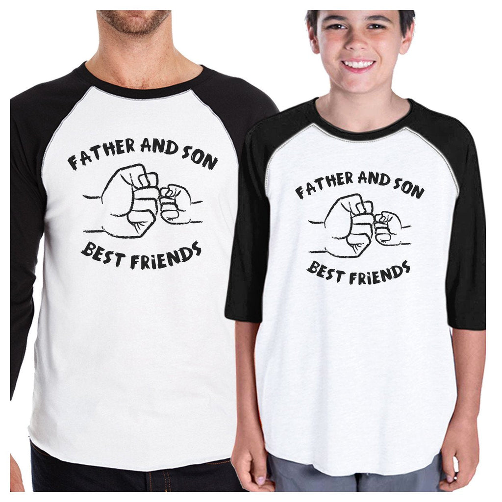 Father And Son Best Friends Fist Pound Dad and Kid Matching Black And White Baseball Shirts - WorkPlayTravel Store