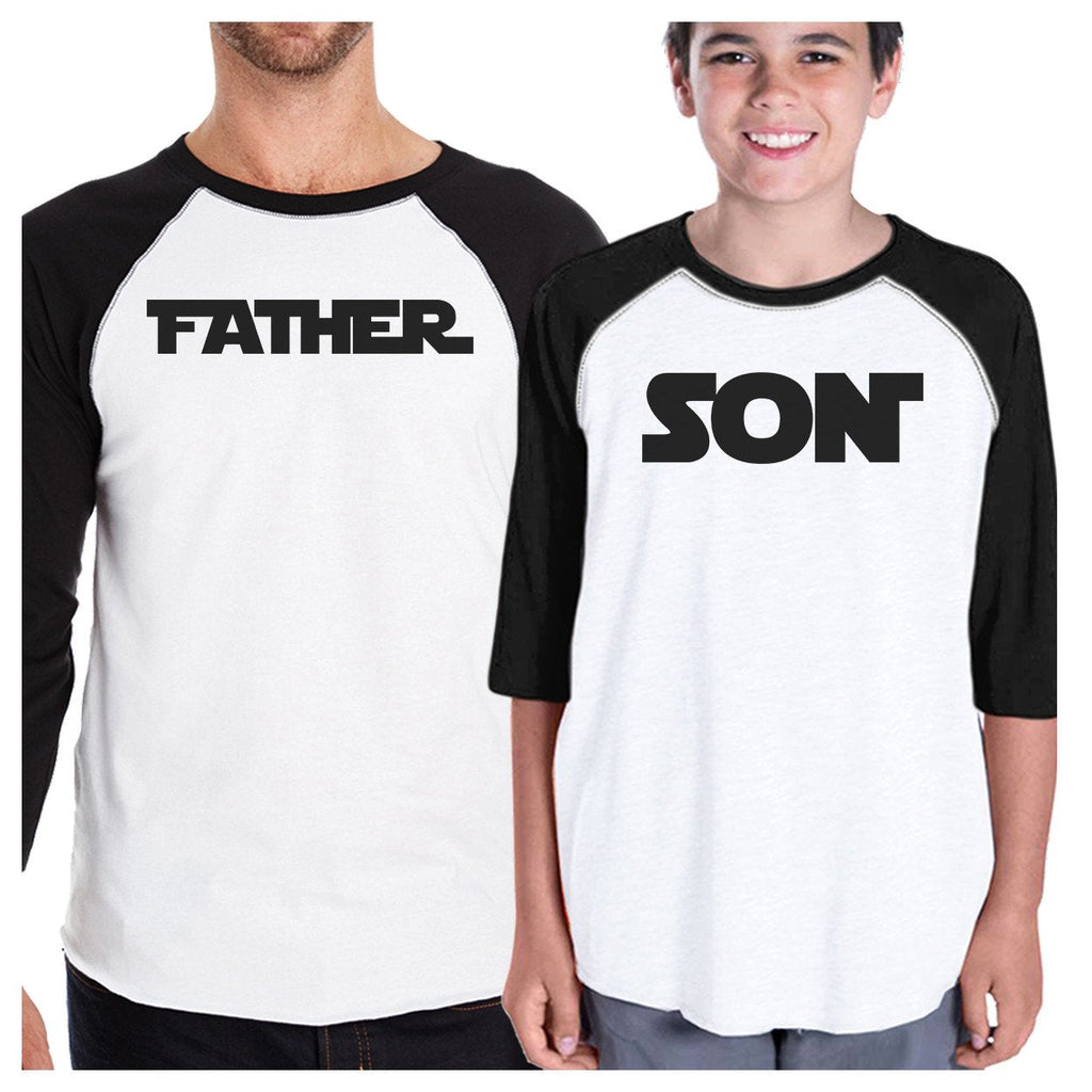 Father Son Star Battle Theme Dad and Kid Matching Black And White Baseball Shirts - WorkPlayTravel Store