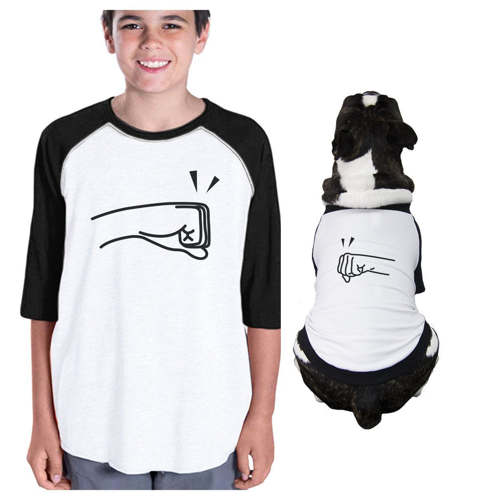 Fists Pound Kid and Pet Matching Black And White Baseball Shirts - WorkPlayTravel Store