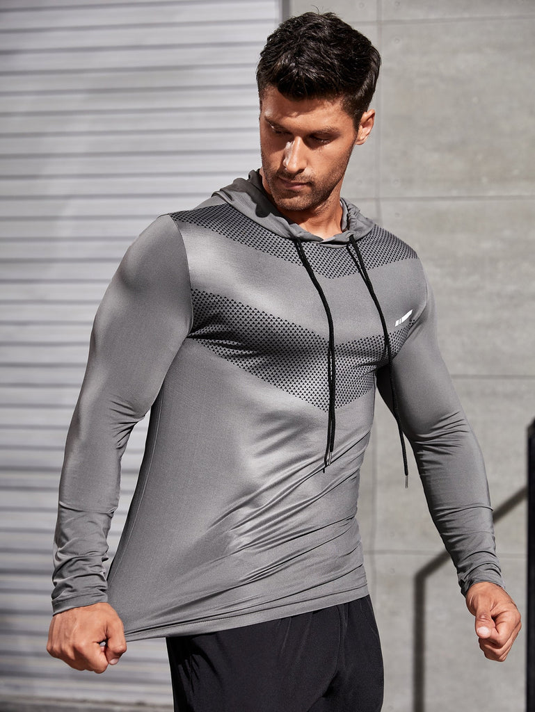Fitness Men Geo Graphic Drawstring Hooded Sports Sweatshirt - WorkPlayTravel Store