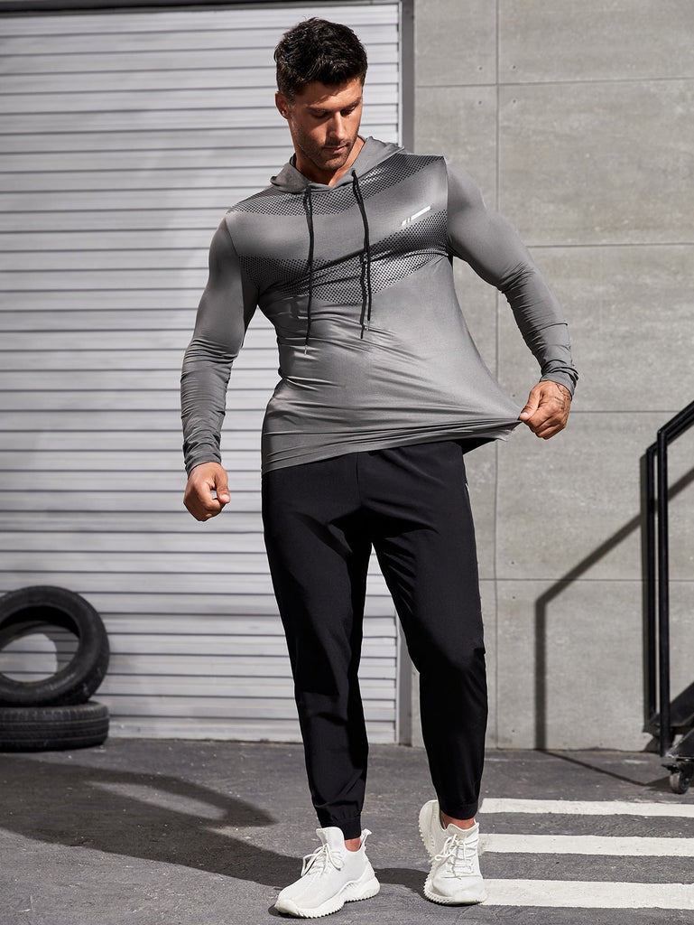 Fitness Men Geo Graphic Drawstring Hooded Sports Sweatshirt - WorkPlayTravel Store