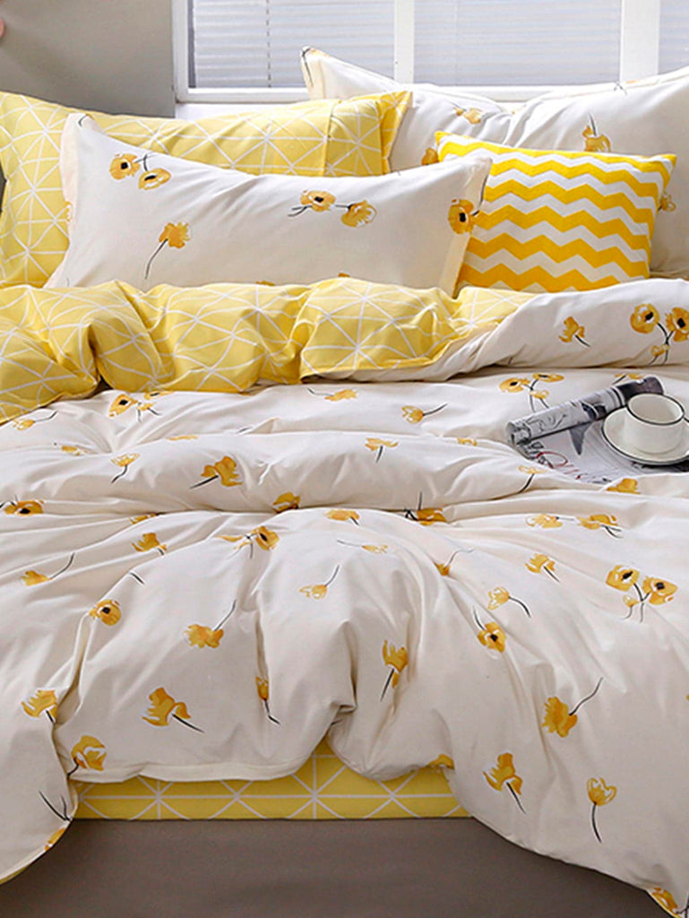 Flower Print Duvet Cover Set Without Filler - WorkPlayTravel Store