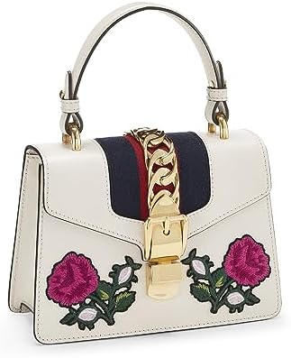 Gucci, Pre-Loved White Embroidered Leather Web Sylvie Mini, White - WorkPlayTravel Store