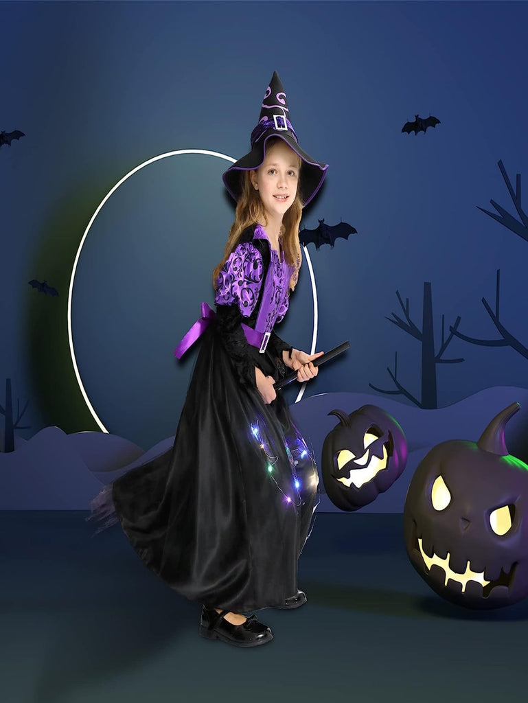 Halloween Girl's Witches Costume - Purple Spider Web Skirt, Light-up Costume for Halloween Dress Up - WorkPlayTravel Store